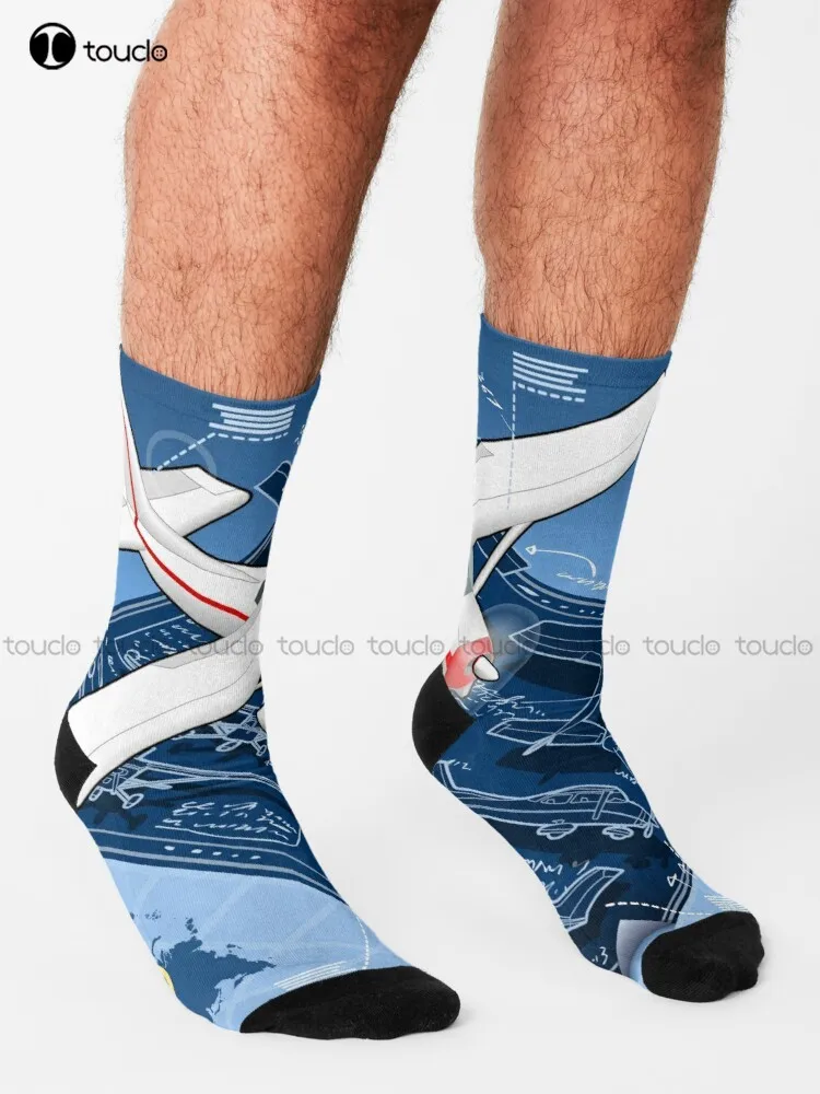 Airplane Blue Print Socks Socks For Girls Personalized Custom Unisex Adult Teen Youth Socks 360° Digital Print Fashion New