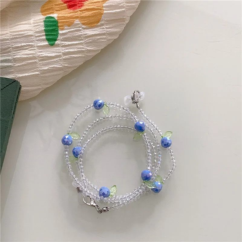 2021 Korean Retro Fruit Crystal Beads Beaded Hanging Chain Fashion Anti-lost Glasses Mask Lanyards Female