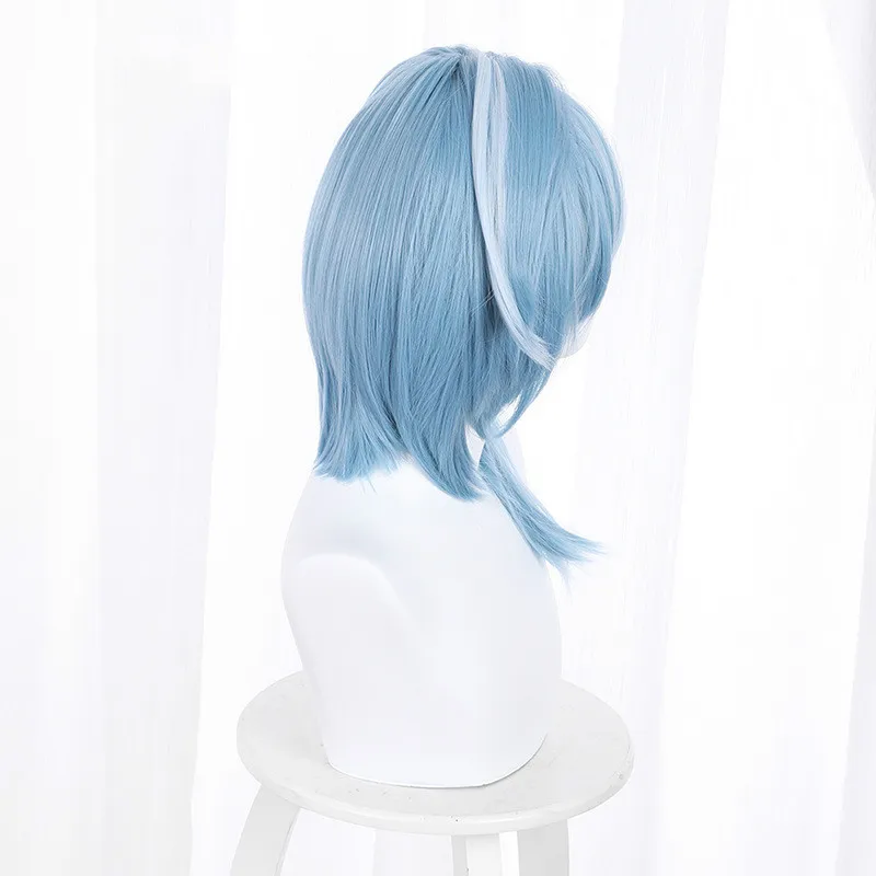 Anime Game Genshin Impact Eula Cosplay Wig Women Girls Blue Heat Resistant Synthetic Hair Halloween Role Play Wigs 38cm C44M135