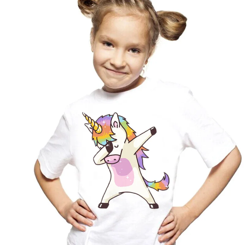 

New Arrival T Shirt Girl Summer Vintage Aesthetics Unicorn Girls T Shirt O-Neck Short Sleeve Toddler Girls Tops Tee Clothes Teen