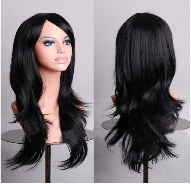 omen Curly Wavy Wigs - Long Straight Cosplay Wigs Synthetic Heat Resistant Full Hair Wigs