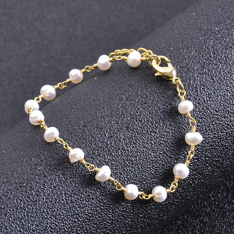 New Fashion Jewelry Women's Exquisite Gifts Lovely Creative 18k Gold Plated Hand Twisted Natural Freshwater Pearl Beach Bracelet