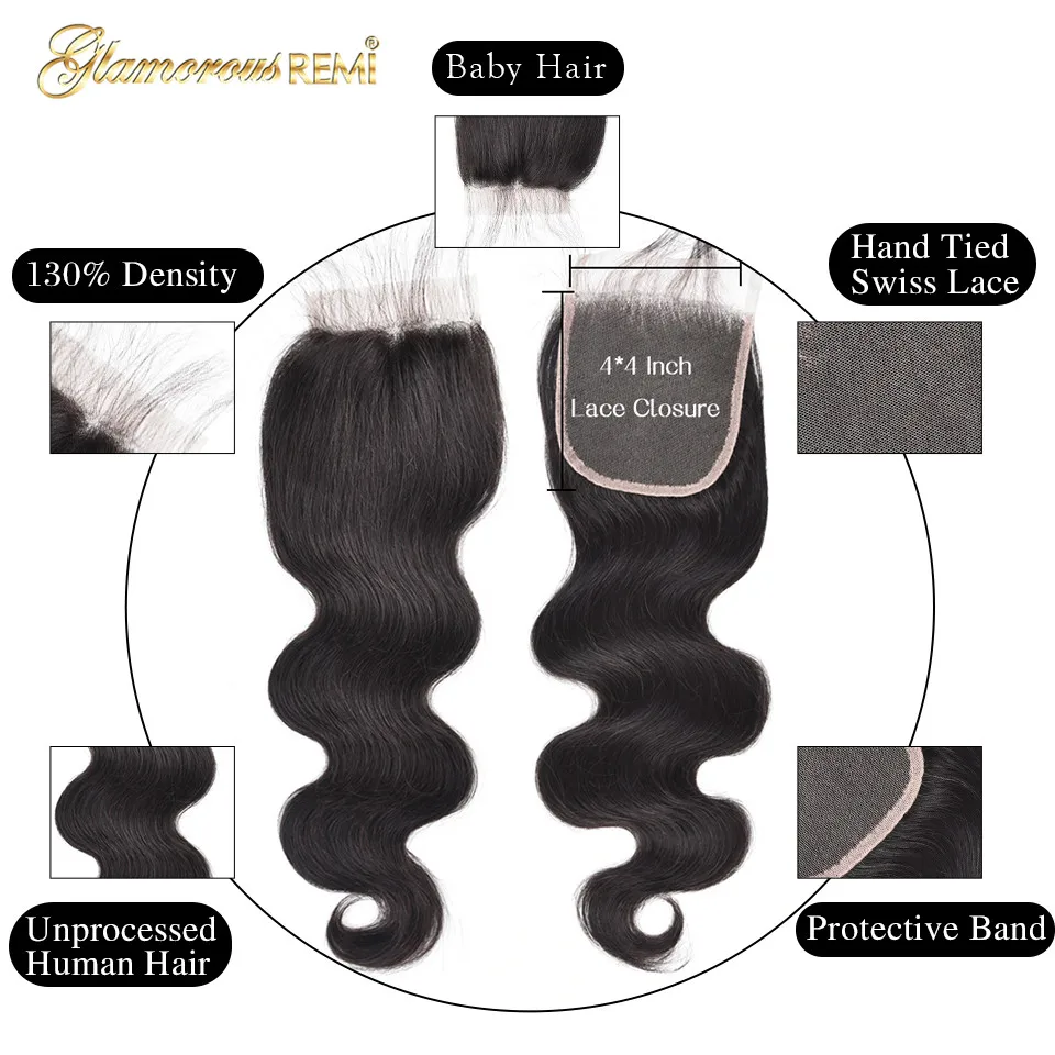 Malaysia Body Wave Bundles With Closure Natural Color Human Hair Bundles Extensions Body Wave Hair Bundles With 4x4 Lace Closure