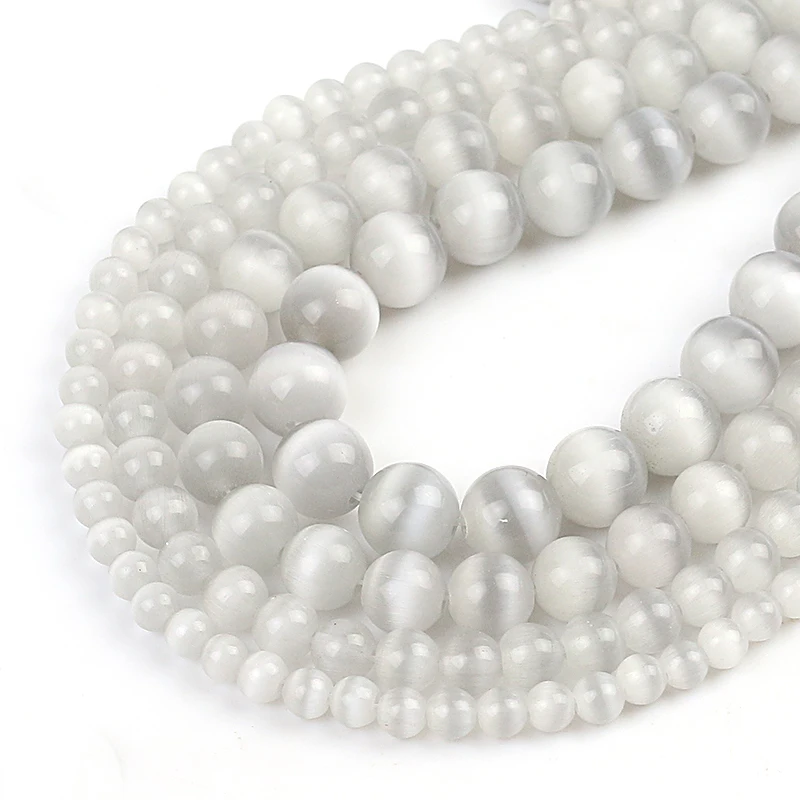 Picture: New Stylish Natural Grey Cat-eye Stone Round Beads for DIY Jewelry Making Bracelet Necklaces 4/6/8/10/12mm