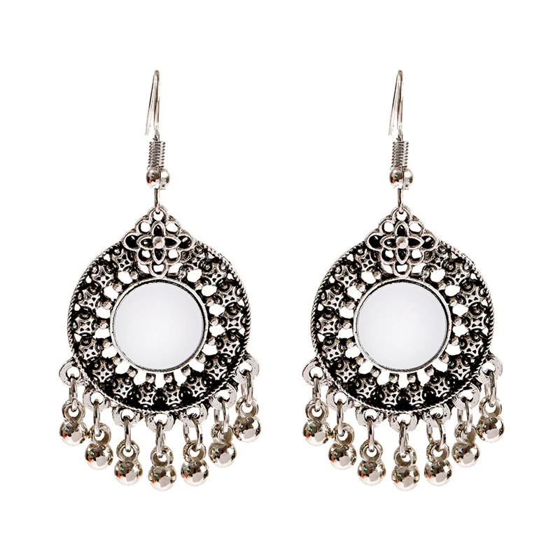 2020 New Ethnic Round Mirror Ladies Earrings Oorbellen Summer Boho Bohemia Tassel Earrings For Women