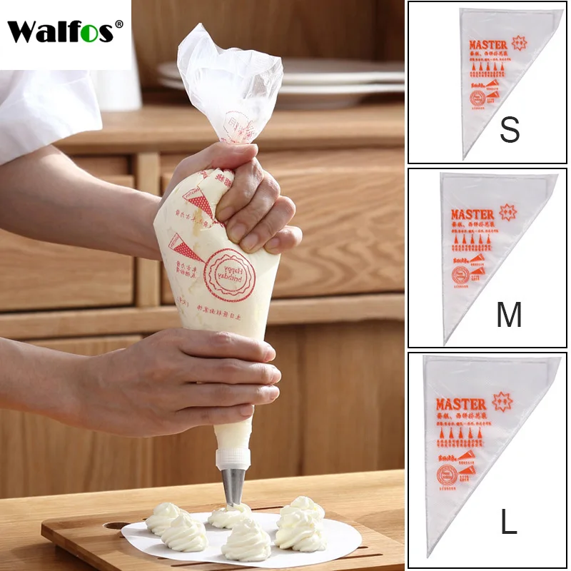 

Walfos 100Pcs Pack Pastry Bag S/M/L Size Disposable Piping Bag Icing Fondant Cake Cream Decorating Pastry Tip Tool Cake Tools