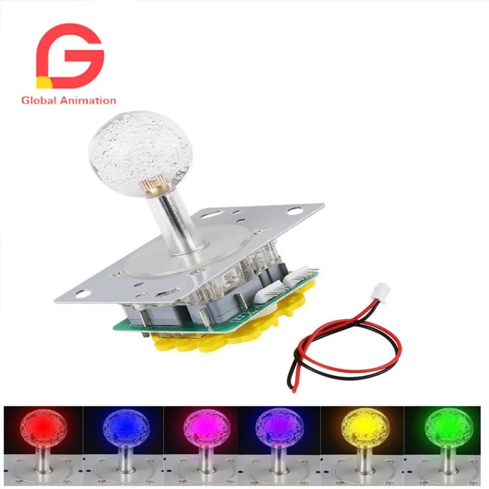 LED Colorful Illuminated Joystick for Arcade Game, DIY Kits, 4 to 8 Way Operation, 12V, 2 Pcs