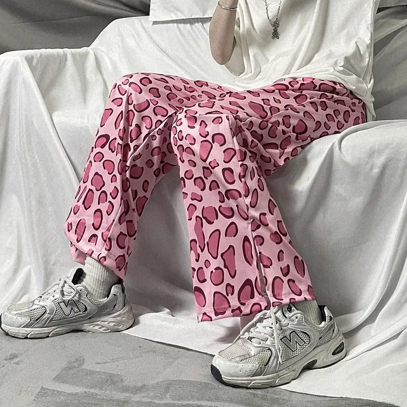 Women\'s pants Wide leg trousers summer street pink leopard print straight casual high waist slim tren y2k trouser suits harajuku