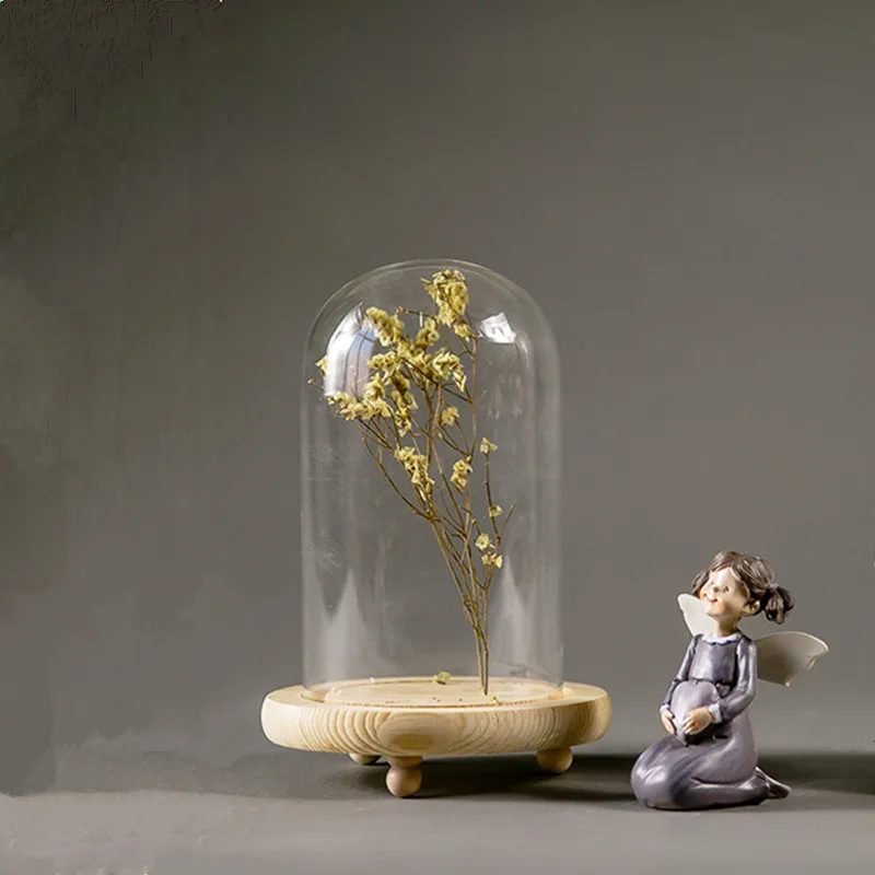 4sets/pack 8*15cm Small Size Glass Dome Home Decoration Different Optional Base Transparent Cover Vase Friend Favor Gift Wedding