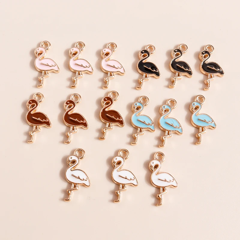 10pcs 17*8mm Cartoon Flamingo Charms for Jewelry Making Cute Enamel Bird Charms Pendants for Necklace Earring Making Accessories