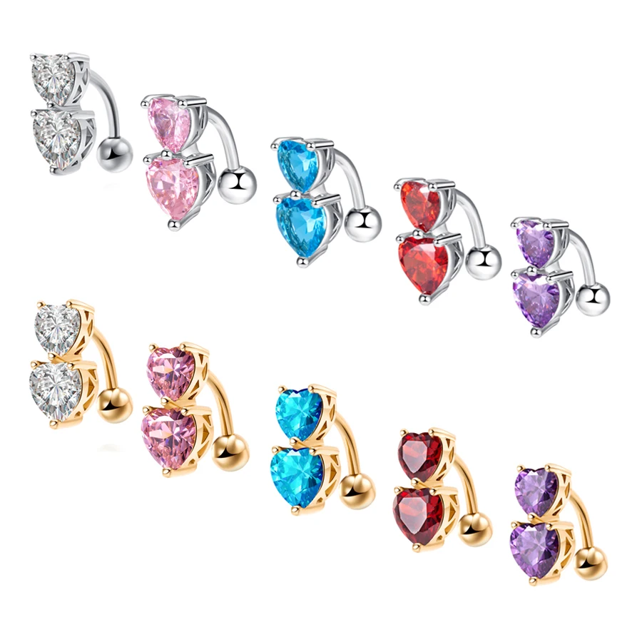 Love & Annie Double Heart Stainless Steel Navel Piercing Belly Button Rings AAA CZ Body Jewely Accessories Girls Gift