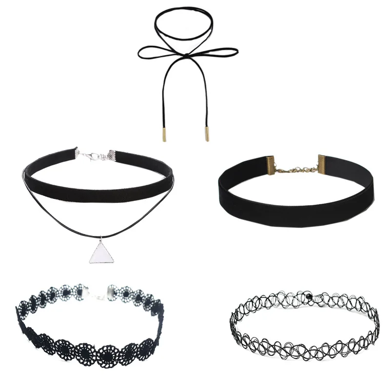 Classic Gothic Tattoo Lace Choker Necklace Set, 7pcs