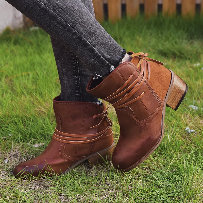 Europe Autumn Winter Women Boots Fashion Retro Riding Equestrian Ankle Boots for Women High Heel Shoes Woman Plus Size 35-43