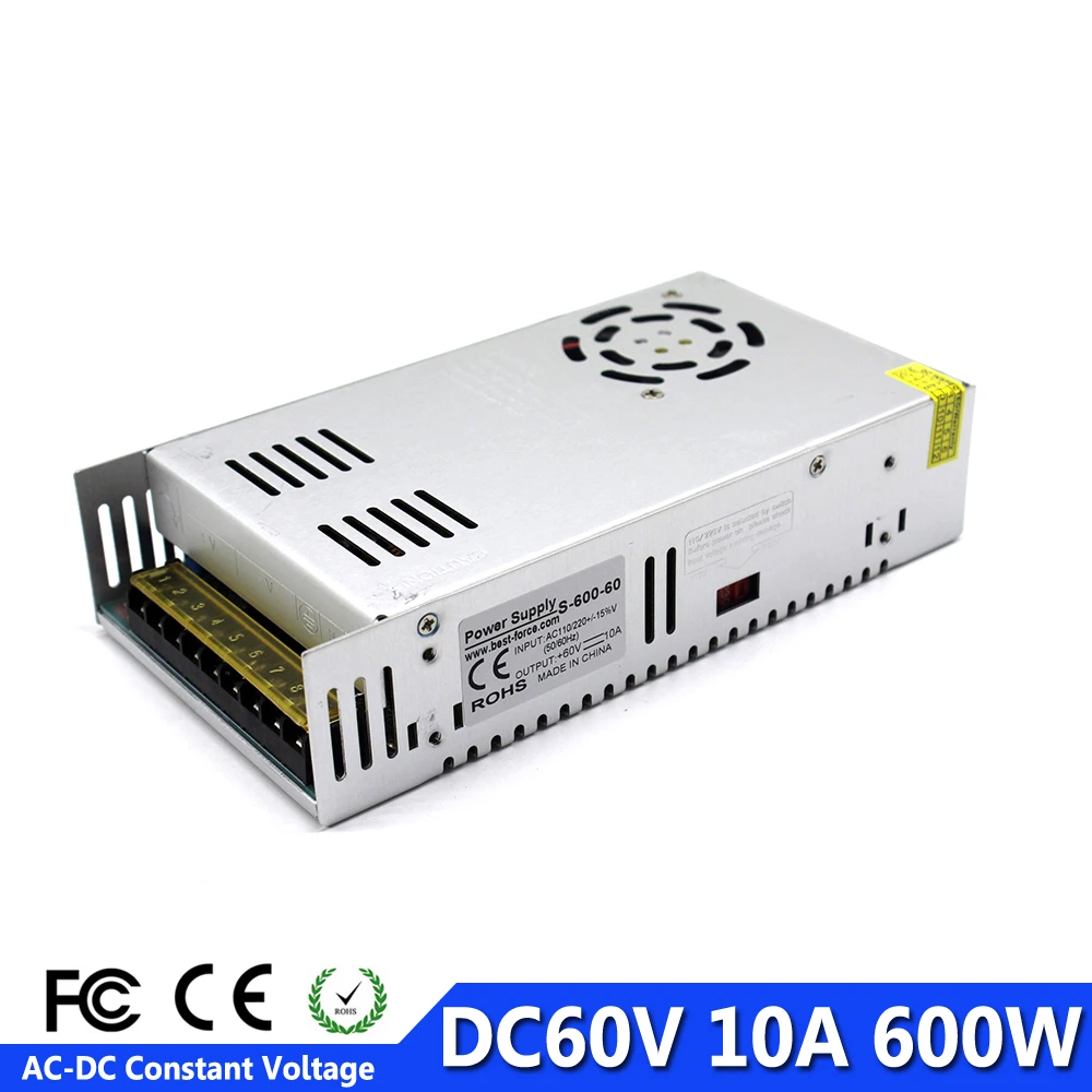 Power Supply Dc60V 10A 600w Power Source Driver Transformer 110V 220V AC To DC 60V Power Adapter for CNC Machine DIY CCTV Motor