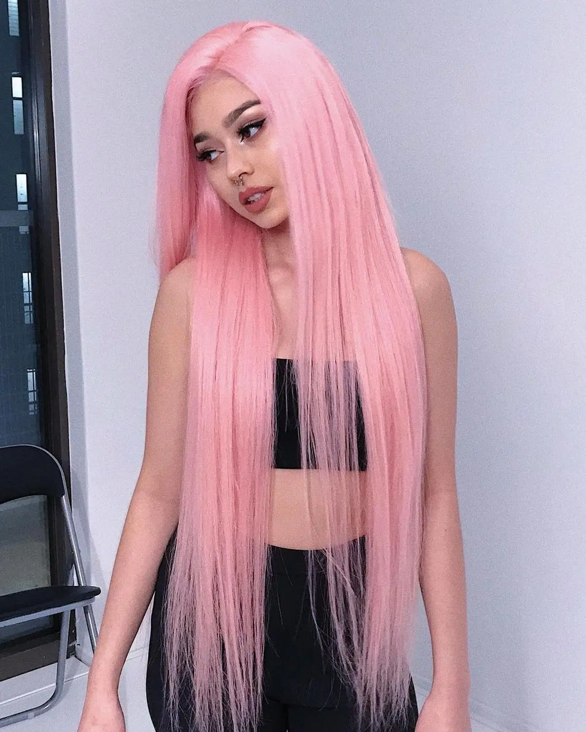 DLME  Pink Synthetic Lace Front Wig  Long Straight  Wig For Black Women Heat Resistant Hair With Natural Hairline Cosplay  Wig