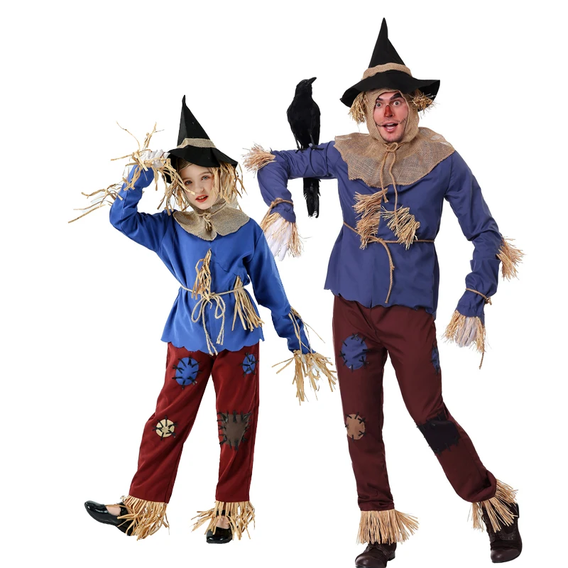 Carnival Halloween Unisex Parent-Child Scarecrow Costume Wizard Country Spooktacular Cosplay Party Fancy Dress