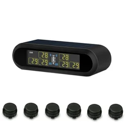 6 wheel Truck Bus Solar Wireless Tire Pressure Monitoring System 6 External Sensors LCD Display TPMS for Trailers RVs Campers
