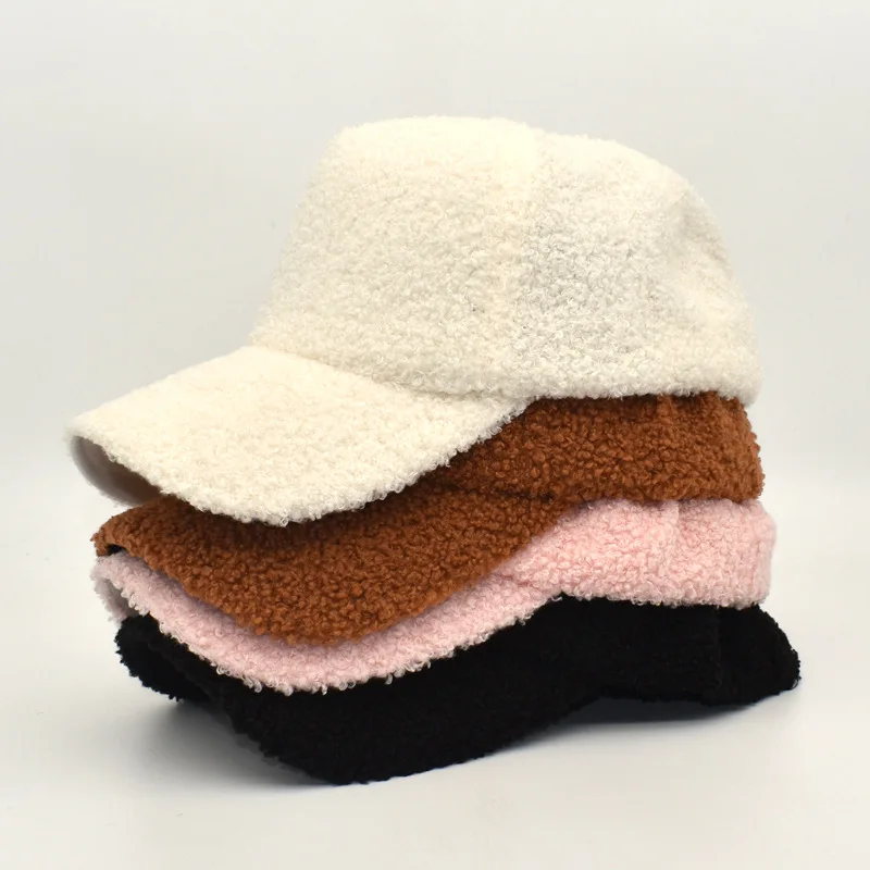 NEW Girl\'s Cute Fluff Lamb Woolen Cap Winter Women\'s Warm Baseball Caps Adjustable Size Trendy Teddy Casquette Hats For Women