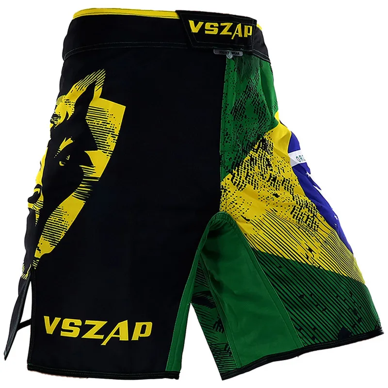 VSZAP Men\'s Brazil Boxing Shorts Printing MMA Shorts Fight Grappling Short Polyester Kick Gel Thai Boxing Shorts MMA Boxe