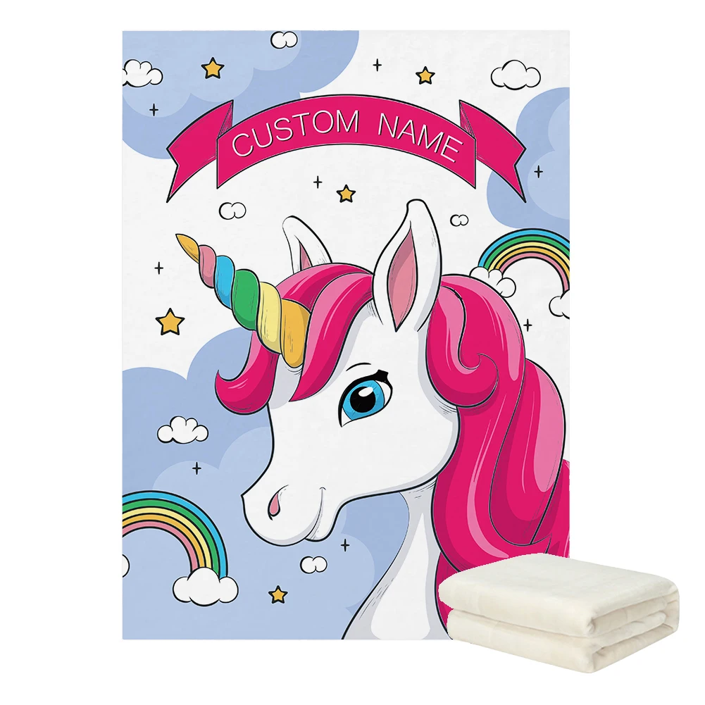 LVYZIHO Hand Drawn Unicorn Custom Name Baby Boy/Girl Blanket - 30x40 / 48x60 / 60x80 Inches - Fleece Blanket