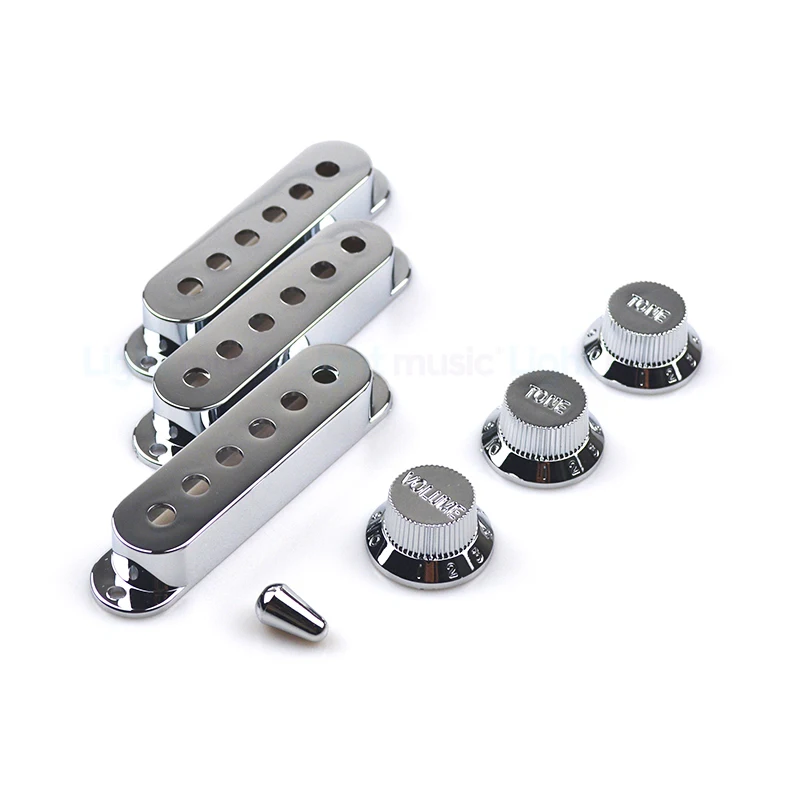 Electric Guitar Pickup Cover Single Coil ST with Volume Tone Control Knob and Switch Tip Silver Color Guitar Pickup Holder Case