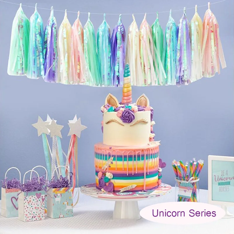 Garland curtain Mermaid baptism birthday party wedding decoration 10 Piece Unicorn party rainbow paper tassel