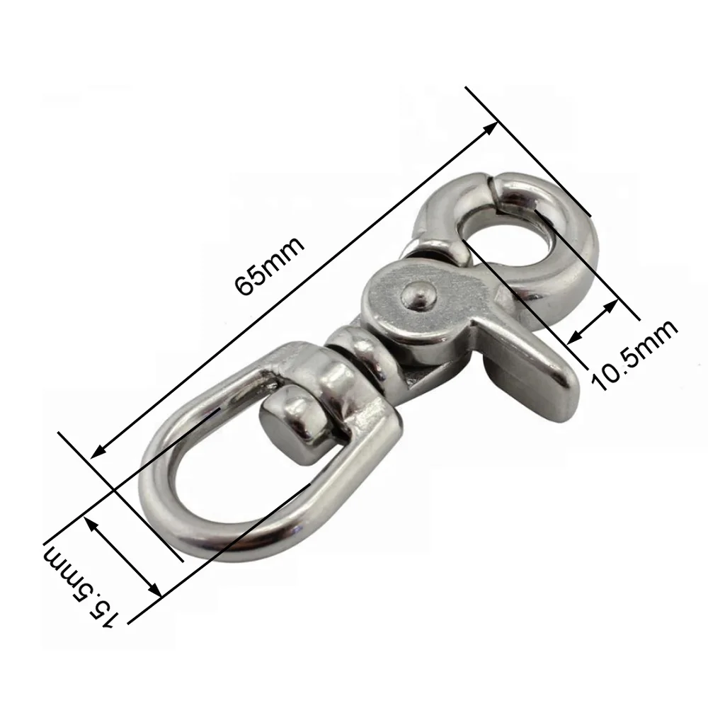 5PCS Trigger Clip Hook Stainless Steel 316 Swivel Spring Eye Snap 65mm Snap Hook