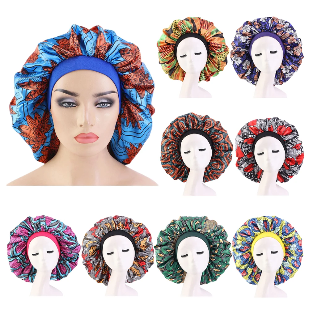 Large Satin Sleep Cap Night Hat African Women Print Hair Bonnet Indian Turban Wide Band Nightcap Head Scarf Beanies Chemo Caps