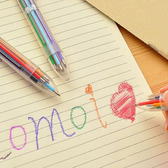 6 Warna 0.5Mm Berminyak Tinta Pulpen Kantor Sekolah Halus Menulis Pena