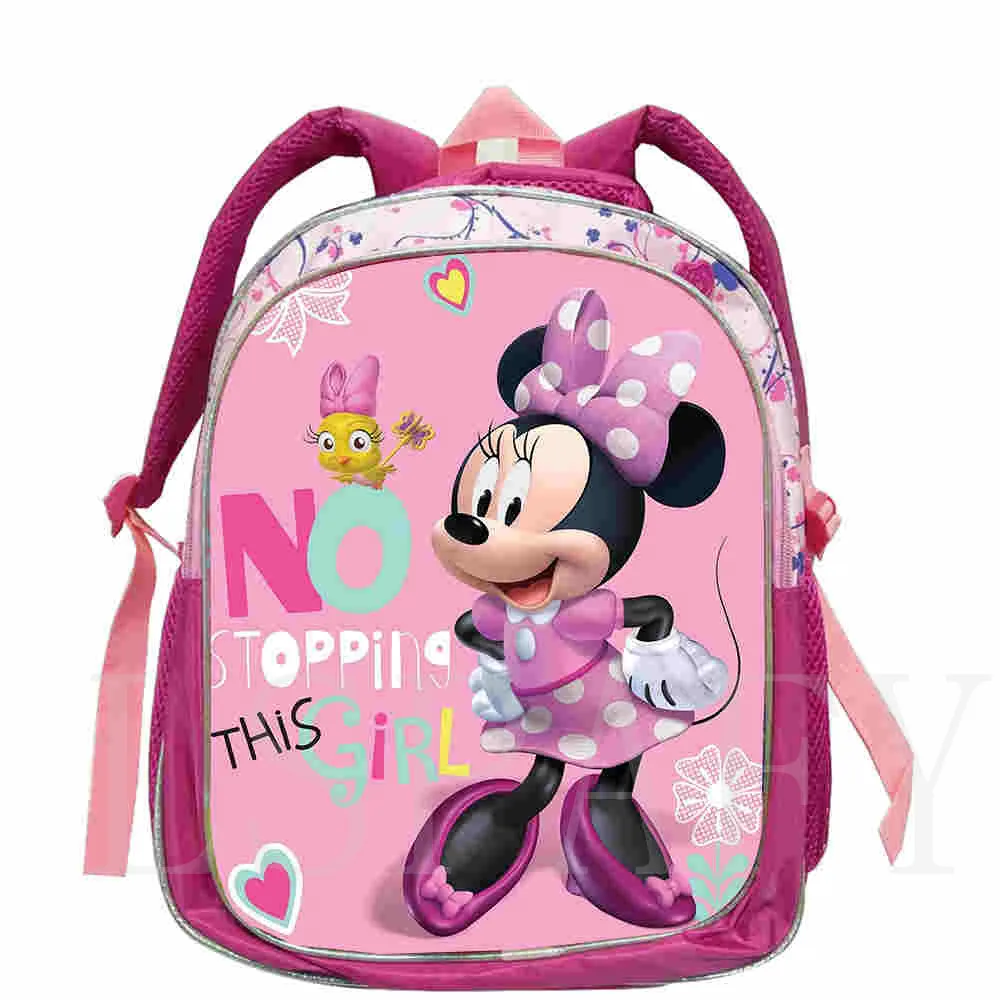 Disney Minnie Mouse 3D Printed Cartoon Backpack Children Bag Anime Schoolbags Kids Zipper Kindergarten 12 Inch Bookbag