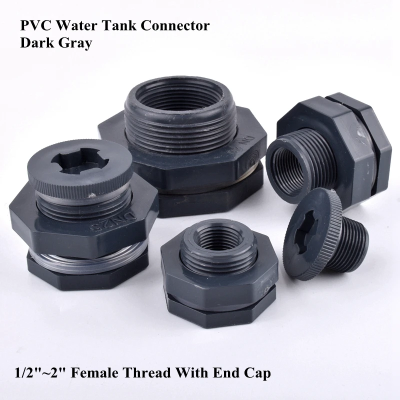 

1/2"~2" PVC Water Tank Connector Aquarium Fish Tank Intake Drain Joint Watering Irrigation Garden Water Pipe Joint + End Cap