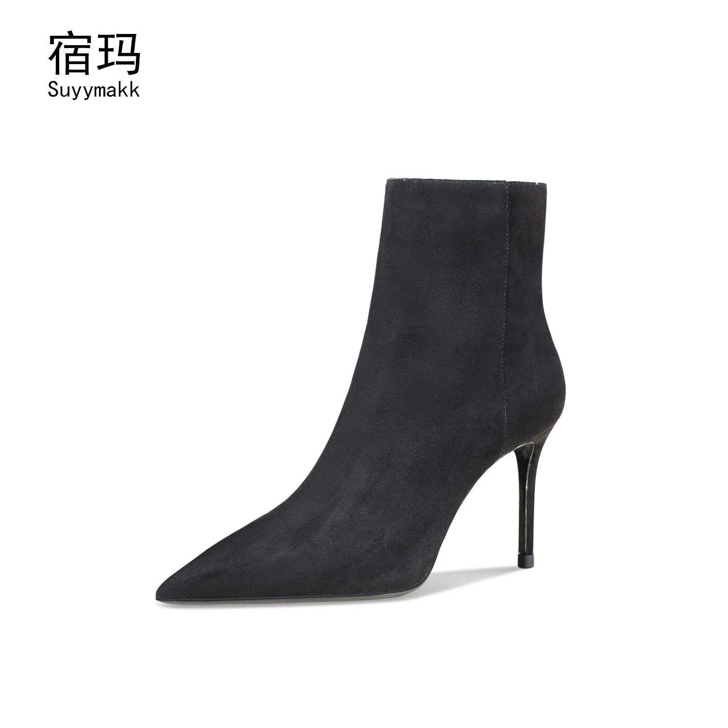 Winter Ankle Boots 2022 Brand Women\'s Boots Suede Black Fashion High-Heeled Pointed Toe Shoes Zip Sexy Party Modern Boots 6/8cm