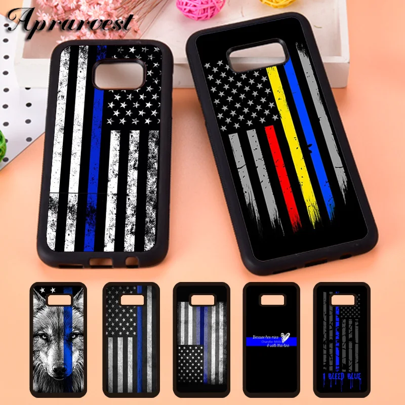 Aprarvest Police Styled Thin Blue Line American Flag Phone Case For Samsung S5 S6 S7 edge S8 S9 Plus S10 lite S10E Note 5 8 9 10