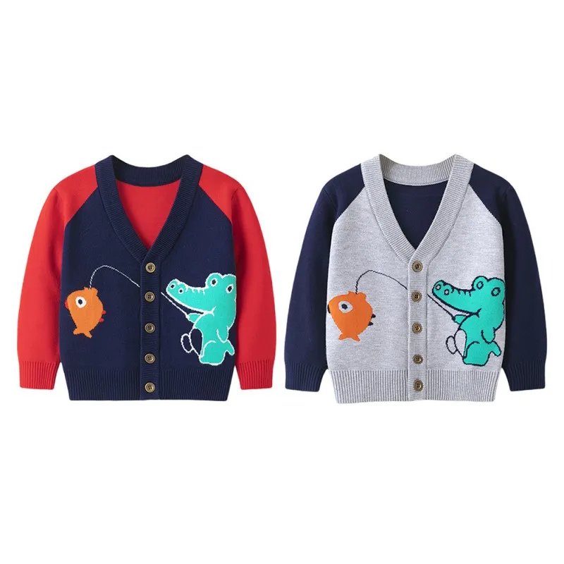 Children Spring And Autumn Excavator Printed Cardigan Sweaters Deer Sweater Alligator Prints Sweaters Christmas Deer  Kids Cloth