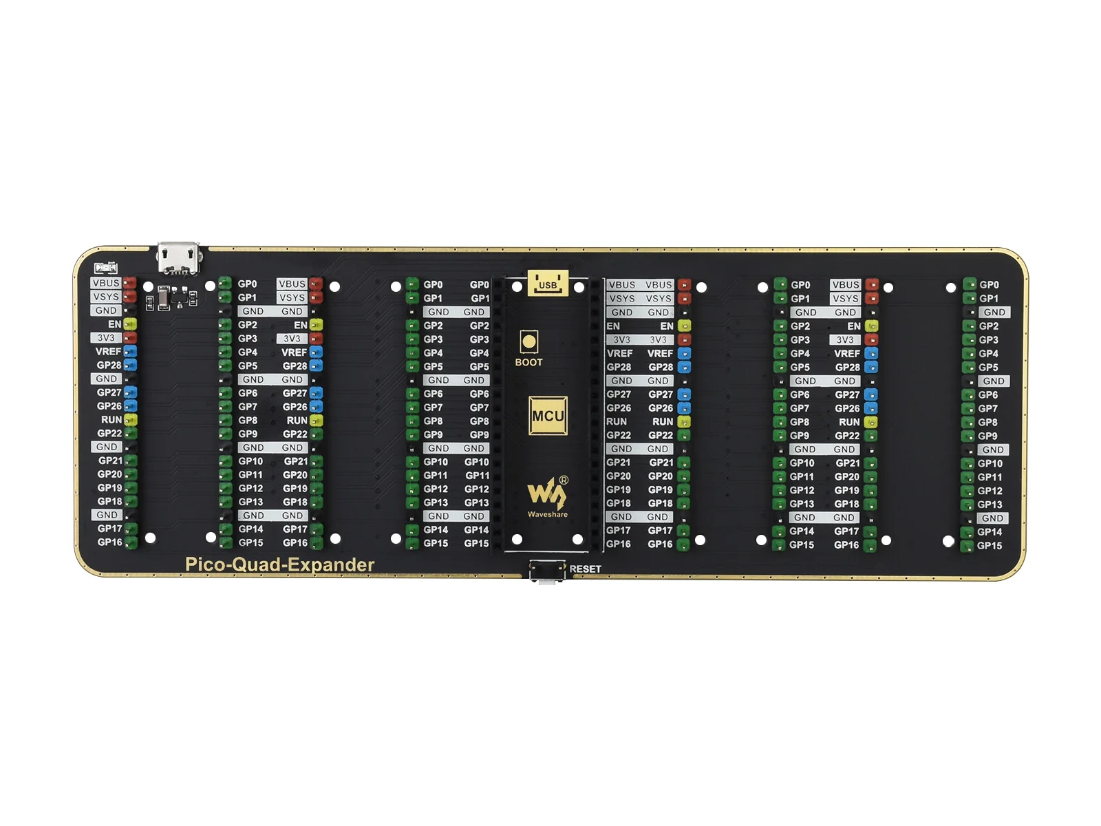 Pico-Quad-Expander,For RPi Pico, Four Sets Of Male Headers For Connecting More Expansion Modules, USB Power Input Connector