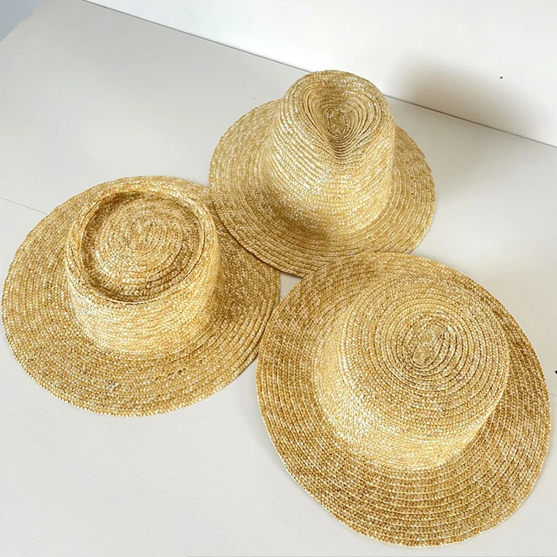 

2021 New Summer Women's Boater Beach Hat Wide Side Female Casual Panama Hat for Women Classic Flat Bowknot Straw Sun Hat Fedoras