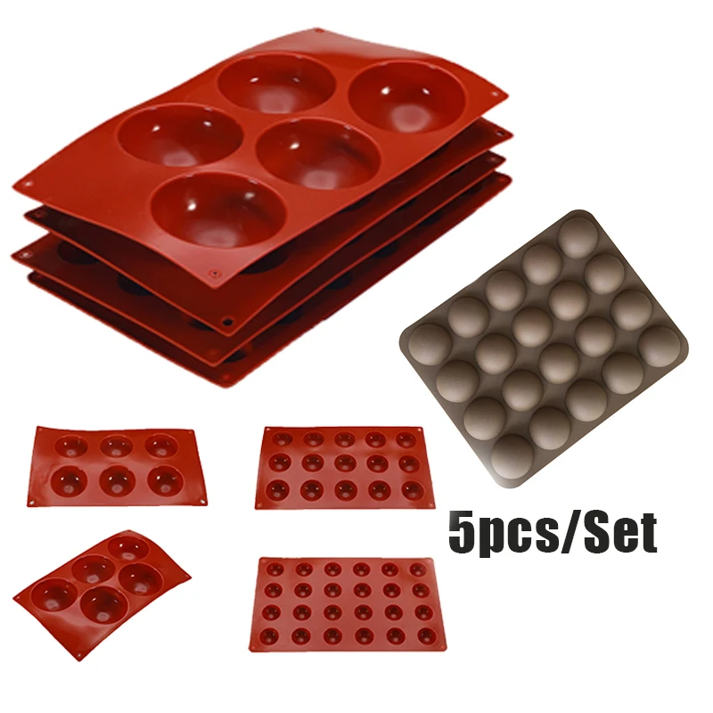 

5pcs Half Ball Sphere Silicone Cake Bakeware Fondant Cupcake Decorating Cake Mold Cookies Muffin Chocolate Kitchen Baking Tools