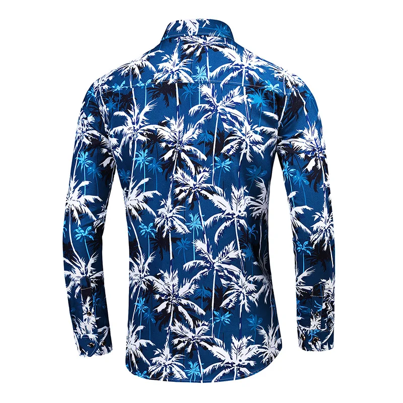 5XL 6XL 7XL Shirt Men New Autumn Personality Printed Long Sleeve Shirts Mens Casual Plus Size Flower Beach Hawaiian Shirt Party