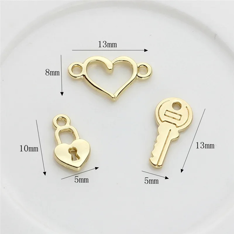 Wholesale 100pcs/lot cartoon hearts/Key lock shape alloy floating locket charms diy jewelry earring/bracelet accessory
