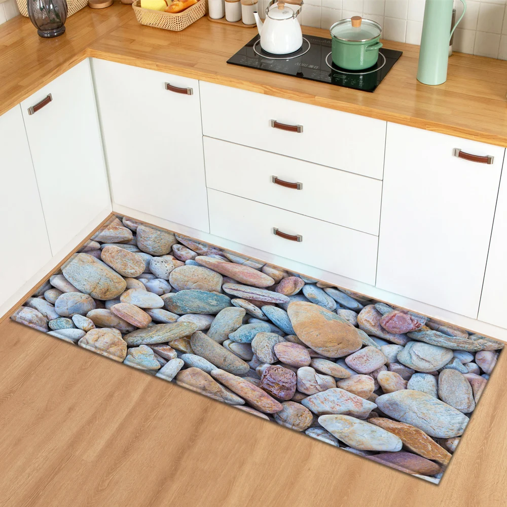 3D Pebbles Kitchen Floor Mat Home Entrance Doormat Hallway Bathroom Anti-Slip Rug Bedroom Children Living Room Decoration Carpet