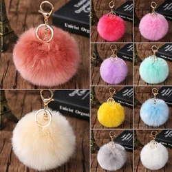 LLavero de bola de conejo Artificial para mujer, pompón esponjoso de 8cm, 21 colores, bolsa de coche, joyería colgante