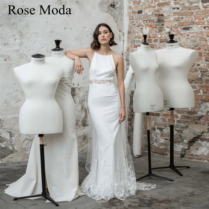 

Rose Moda Crop Top Sheath Boho Wedding Dress Backless Destination Bridal Gown Custom Make