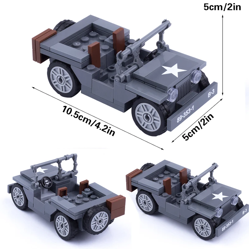 MOC WW2 Military US Figures Willy Jeep Car Vehicle Building Blocks Model War Army Soldiers Infantry Weapons Parts Kits Toys Gift