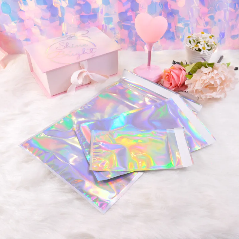 500Pcs/Lot Self-seal Adhesive Courier Bags Laser Holographic Plastic Poly Envelope Mailer Postal Shipping Mailing Bags Cosmetic