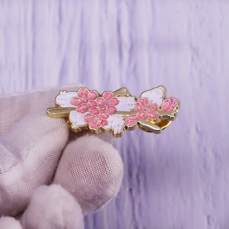 Cherry Blossom Branch Bunny Enamel Pin Lovely Sakura Rabbit Brooch Novelty Fashion Animals Badge Jewelry Gift