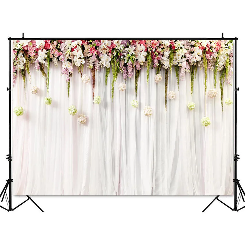 Fondo Floral para fotografía de boda, con flores rosas telón de fondo blanco, estudio de boda, sesión fotográfica, día de cumpleaños para niñas