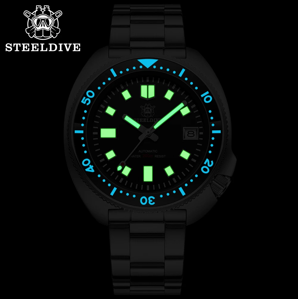 Imagem -02 - Relógio de Mergulho Impermeável Masculino com Moldura Cerâmica Nh35 200m 44 mm Marca Steeldive-sd1970