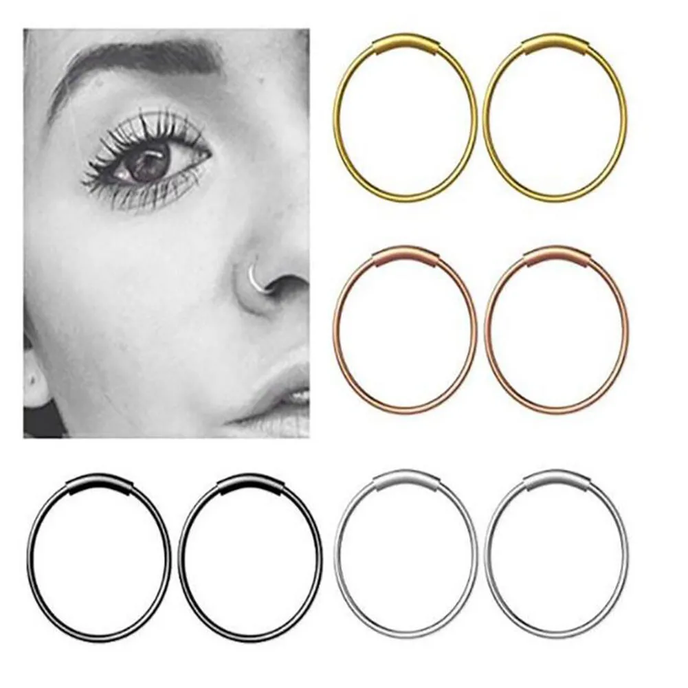 1pc 0.8*8mm Steel Thin Fake Nose Ring Septum Piercing Rosegold C-shaped Nose Rings Hoop Lip Ear Ring Body Jewelry Piercing Clip