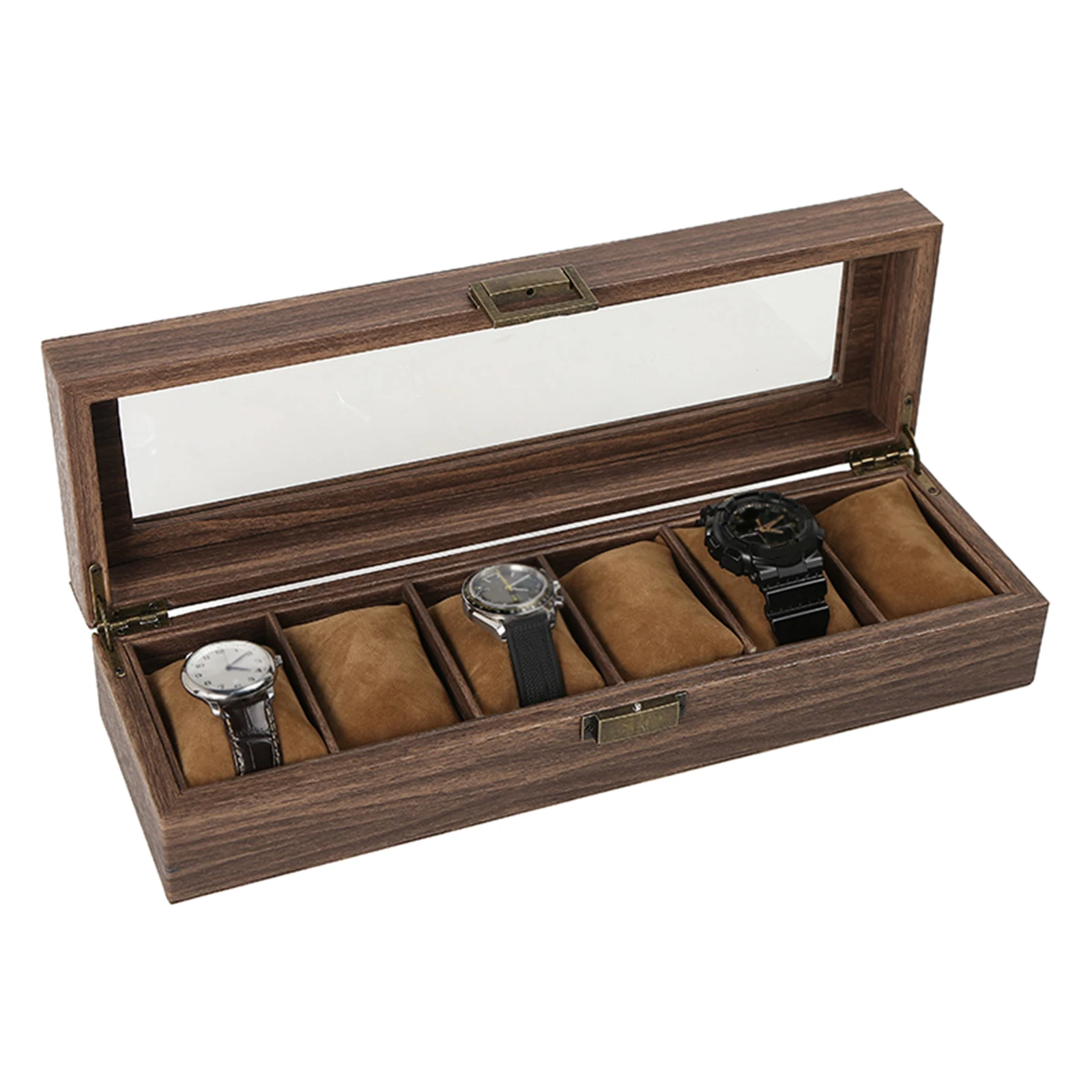 Watch Box - Display Case & Organizer for Mens - Jewelry Watch Holder- Brown, Glass Top