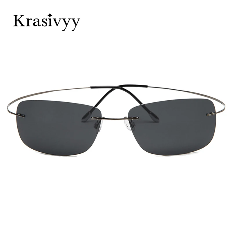 Krasivyy Rimless Square Polarized Sunglasses Men Driving Brand Design Ultralekkie okulary przeciwsłoneczne z czystego tytanu Oculos De Sol